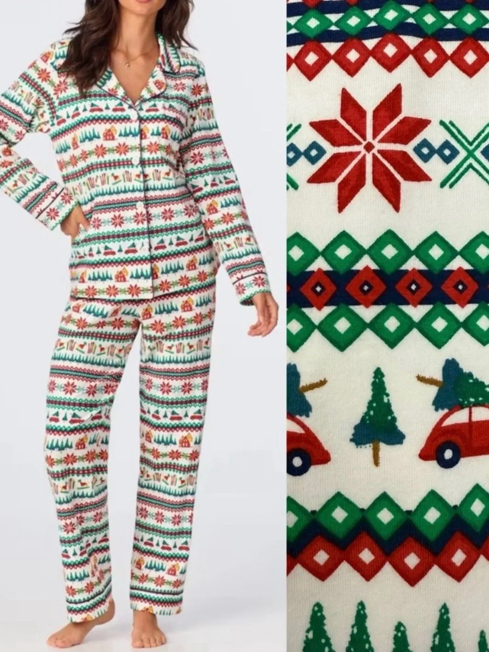 BedHead PJs Festive Fairisle Fair Isle Long Sleeve Classic Stretch Jersey PJ Set - Picture 1 of 16